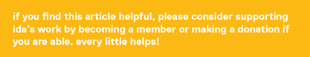 Yellow box with white text asking for support, if the article was useful