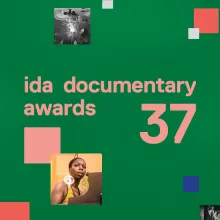 A graphic with several stills in small squares from nominated films. Text reads "ida documentary awards 37".